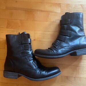 Black Leather Mid-Calf Buckle Boots – Women’s Size 9.5